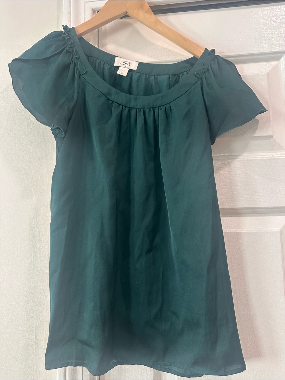 LOFT Teal Short Sleeve Ruffled Yoke Blouse